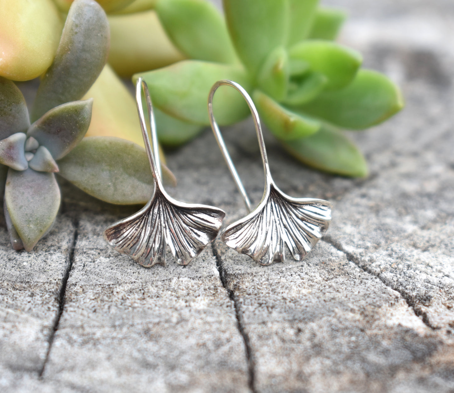 Gingko Earrings- Ginkgo Biloba, Ginkgo Jewelry, Maidenhair Tree- Silver Earrings