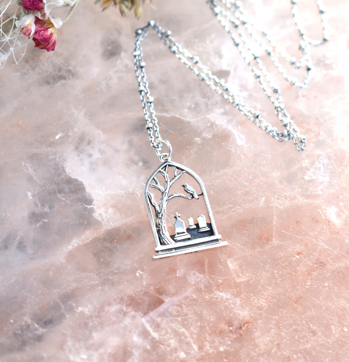 Graveyard Necklace-Wednesday Inspired, Raven and Tombstones