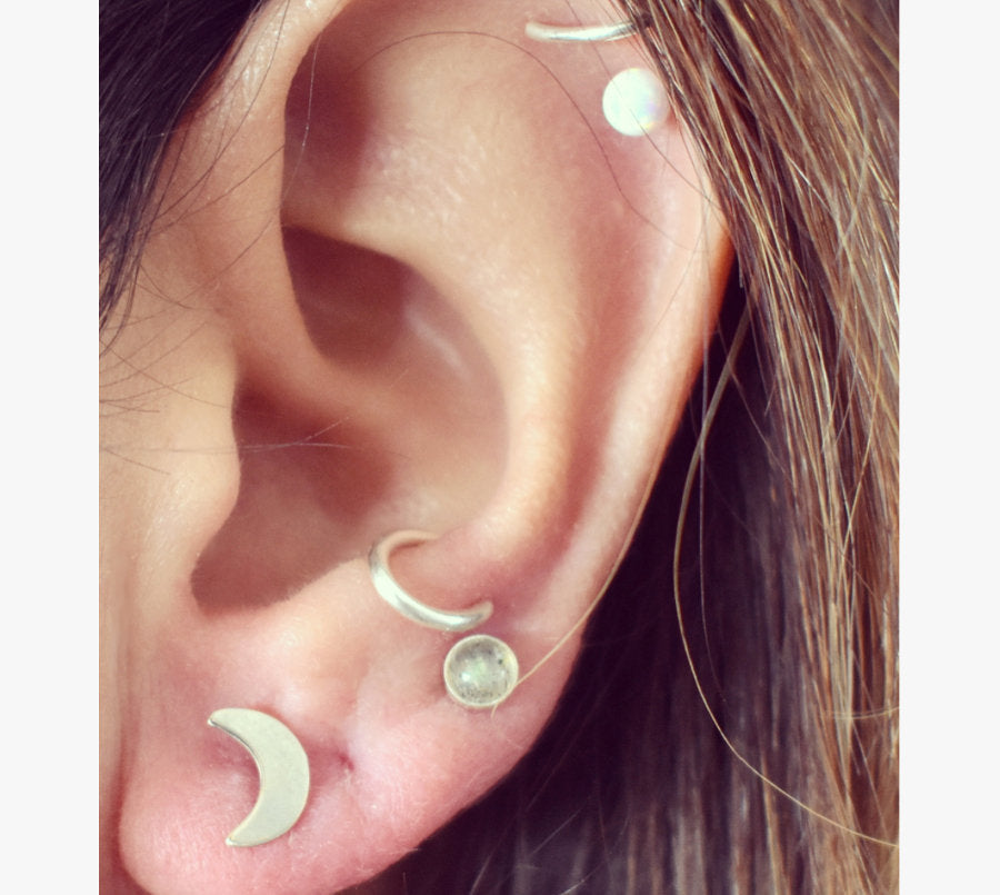 Moon Earrings- Crescent Moon Studs, Silver Moon Studs-Sterling Silver Moon