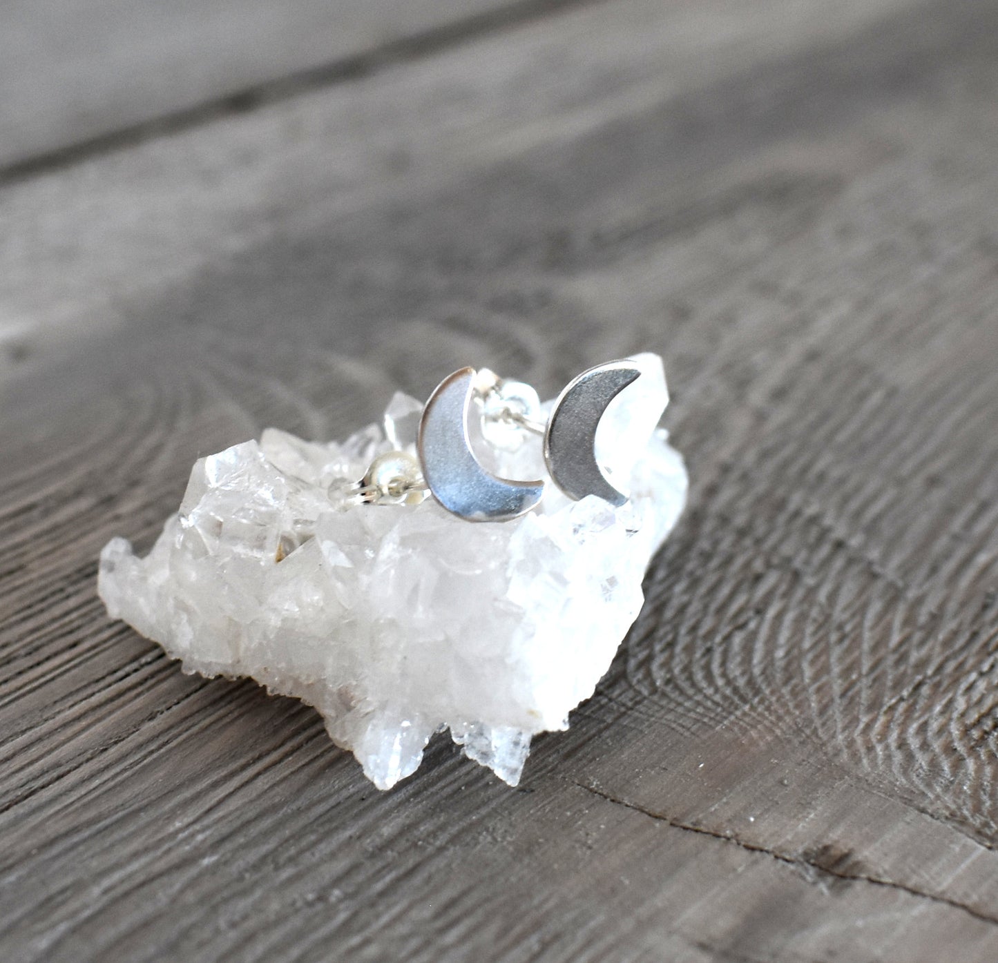 Moon Earrings- Crescent Moon Studs, Silver Moon Studs-Sterling Silver Moon