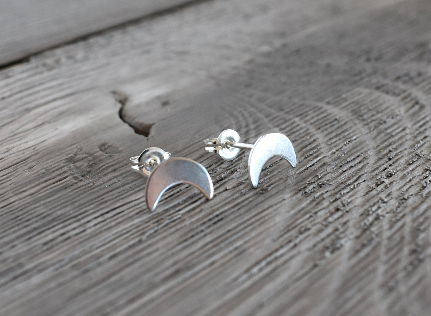 Moon Earrings- Crescent Moon Studs, Silver Moon Studs-Sterling Silver Moon