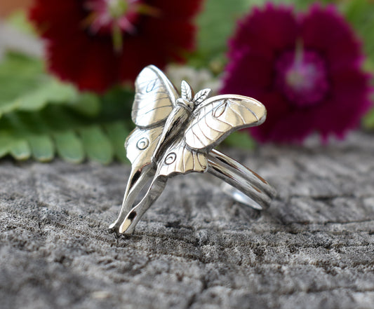Luna Moth Ring- Moth Ring, Luna Moth Jewelry, Butterfly Ring-Silver Moth Ring