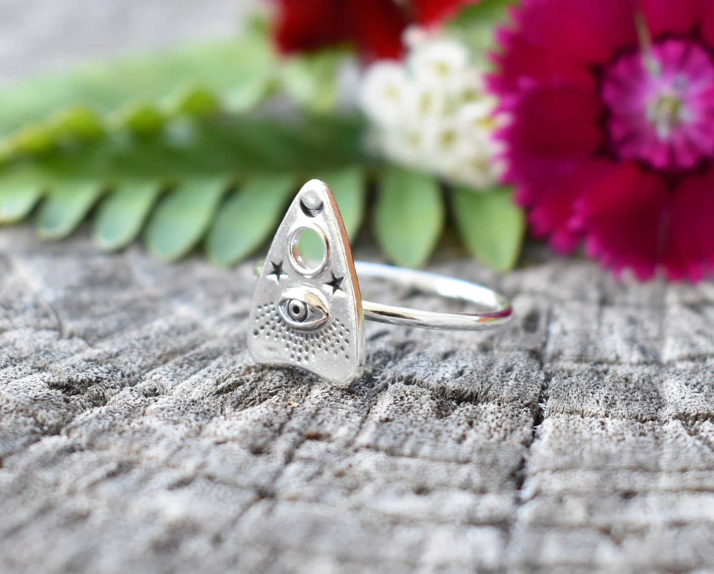 Planchette Ring- Ouija Ring, Moon And Star Ring, Evil Eye Ring-Witchy Silver Ring
