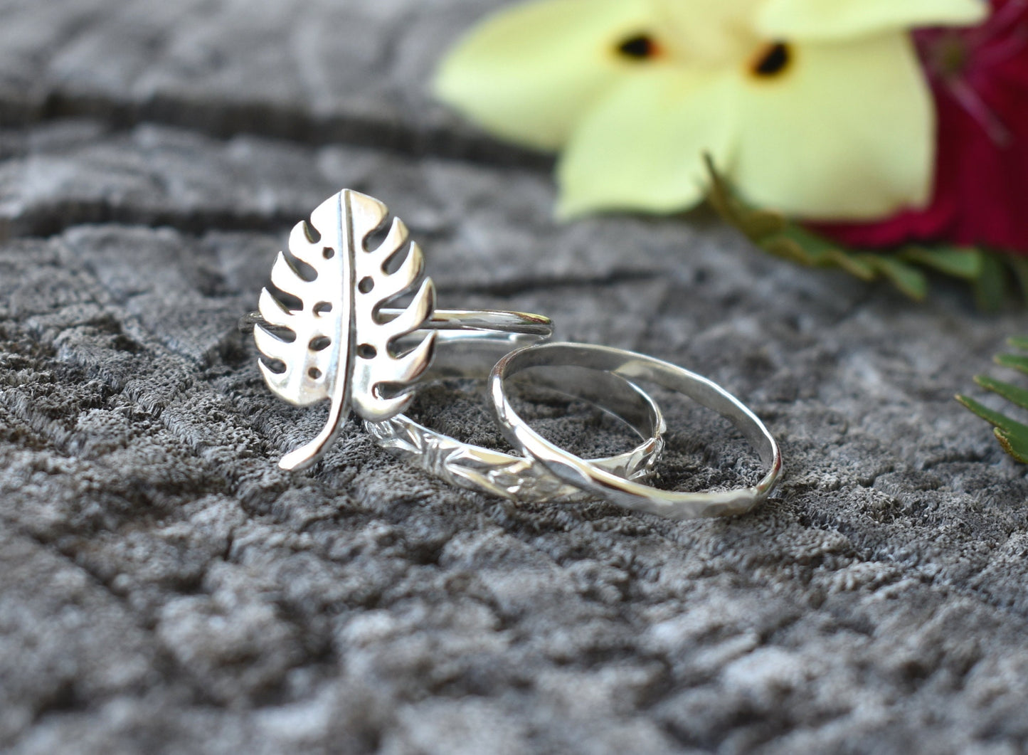 Monstera Ring- Houseplant Ring, Silver Stacking Rings, Plant Lady Ring