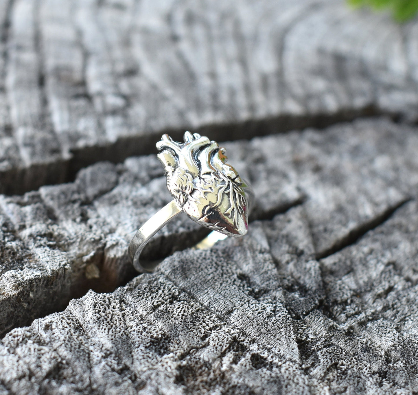 Anatomical Heart Ring- Realistic Heart, Human Heart, Nurse, Doctor-Silver Heart Ring