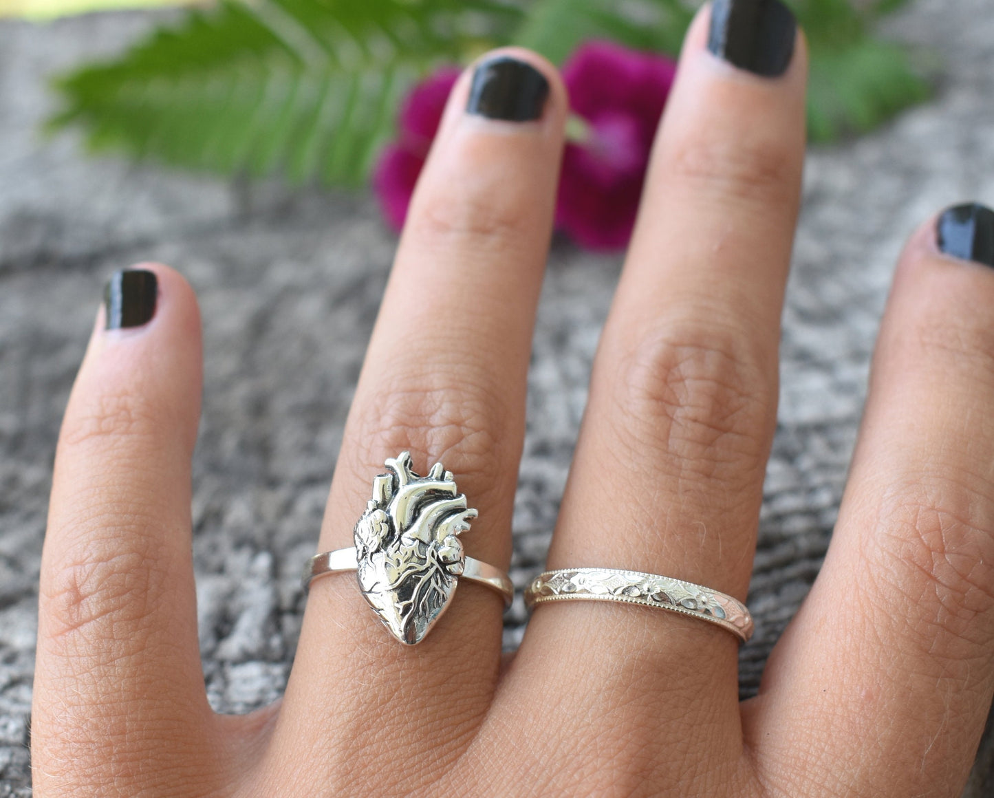 Anatomical Heart Ring- Realistic Heart, Human Heart, Nurse, Doctor-Silver Heart Ring