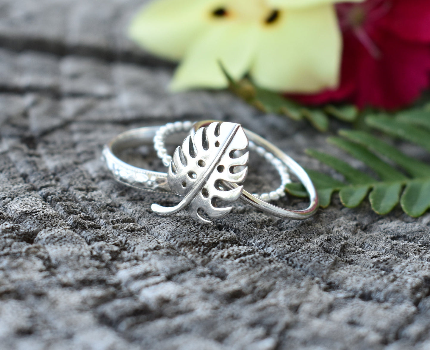 Monstera Ring- Houseplant Ring, Silver Stacking Rings, Plant Lady Ring
