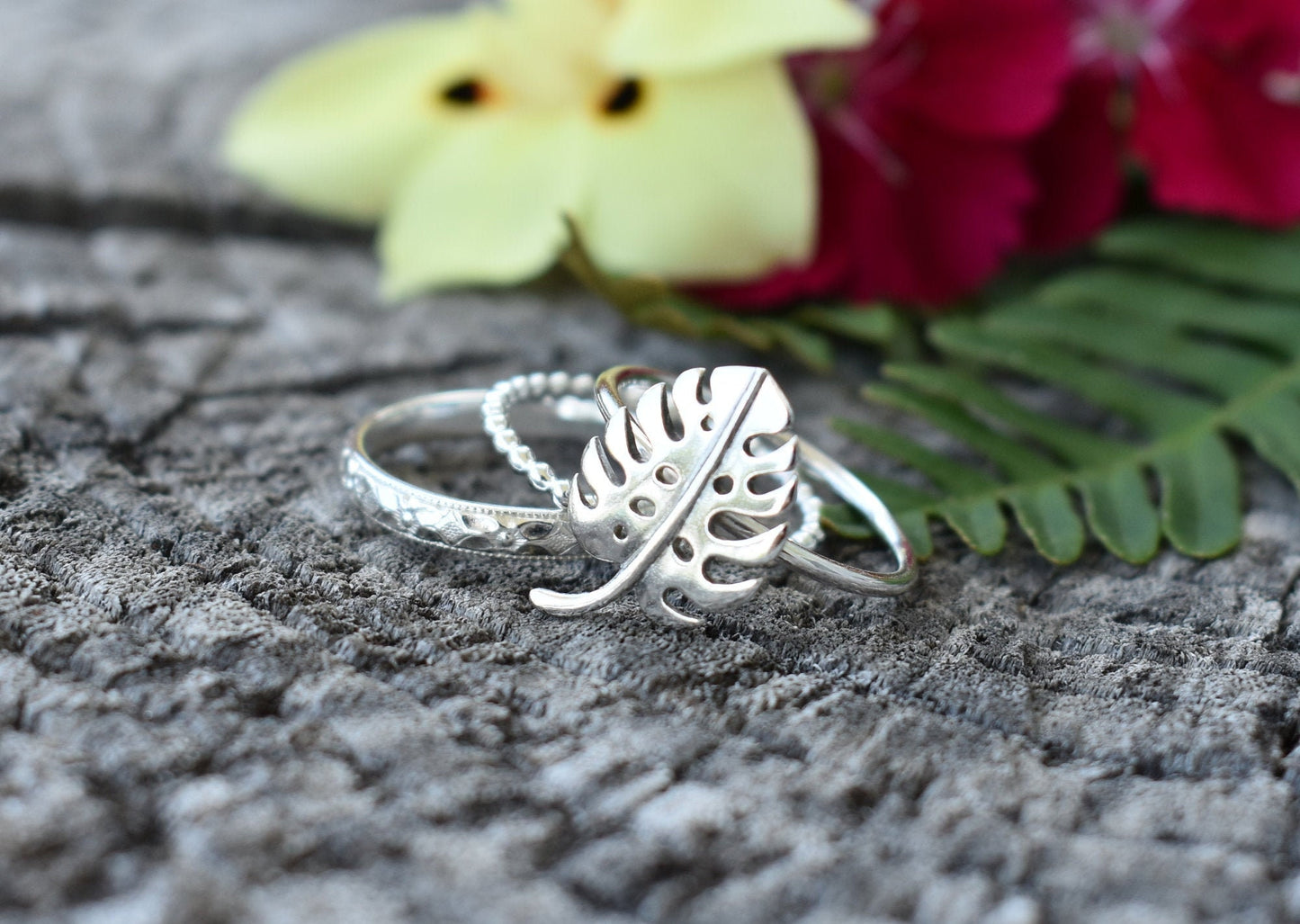 Monstera Ring- Houseplant Ring, Silver Stacking Rings, Plant Lady Ring