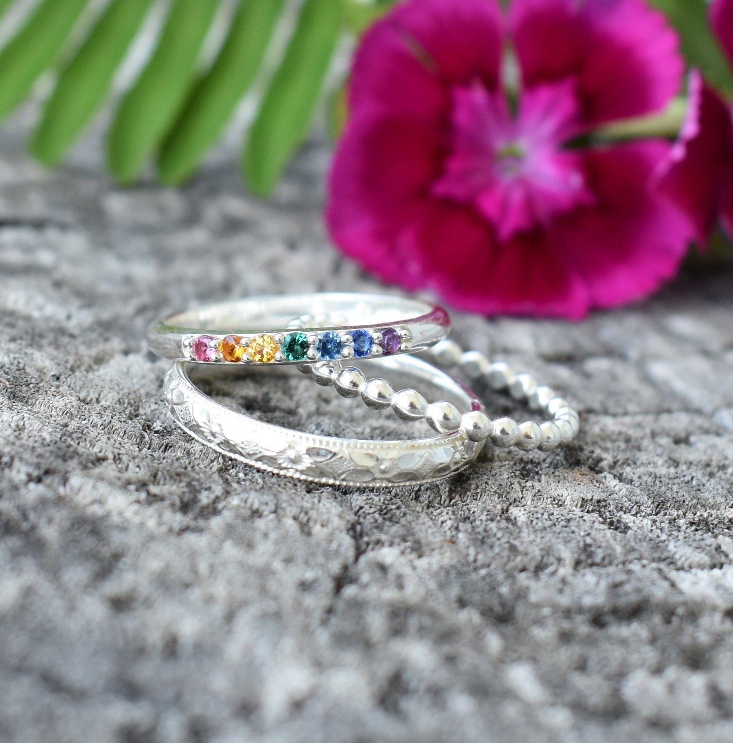 Rainbow Ring- Chakra Ring, Seven Chakras, Crystal Ring-Silver Crystal Ring