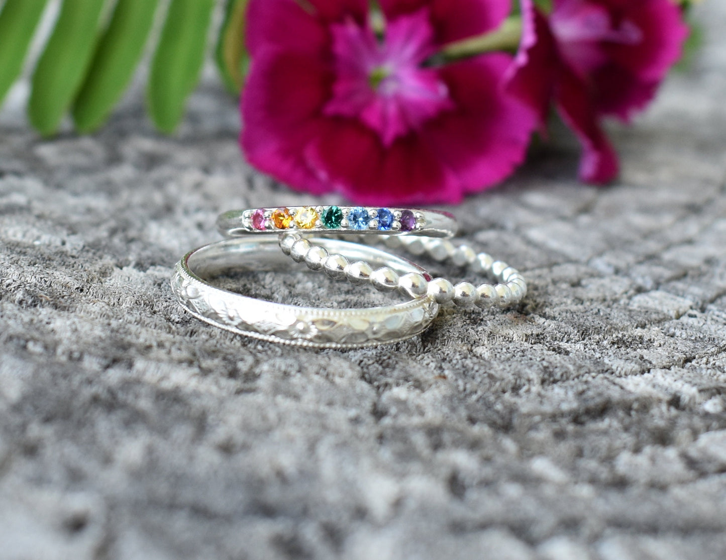 Rainbow Ring- Chakra Ring, Seven Chakras, Crystal Ring-Silver Crystal Ring