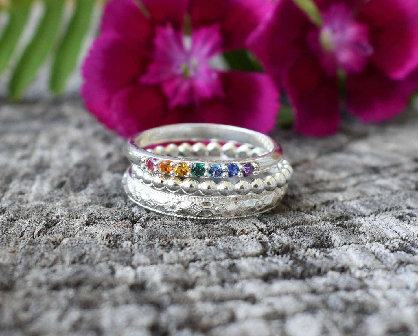 Rainbow Ring- Chakra Ring, Seven Chakras, Crystal Ring-Silver Crystal Ring