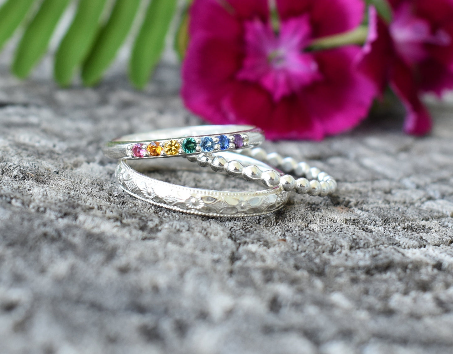 Rainbow Ring- Chakra Ring, Seven Chakras, Crystal Ring-Silver Crystal Ring