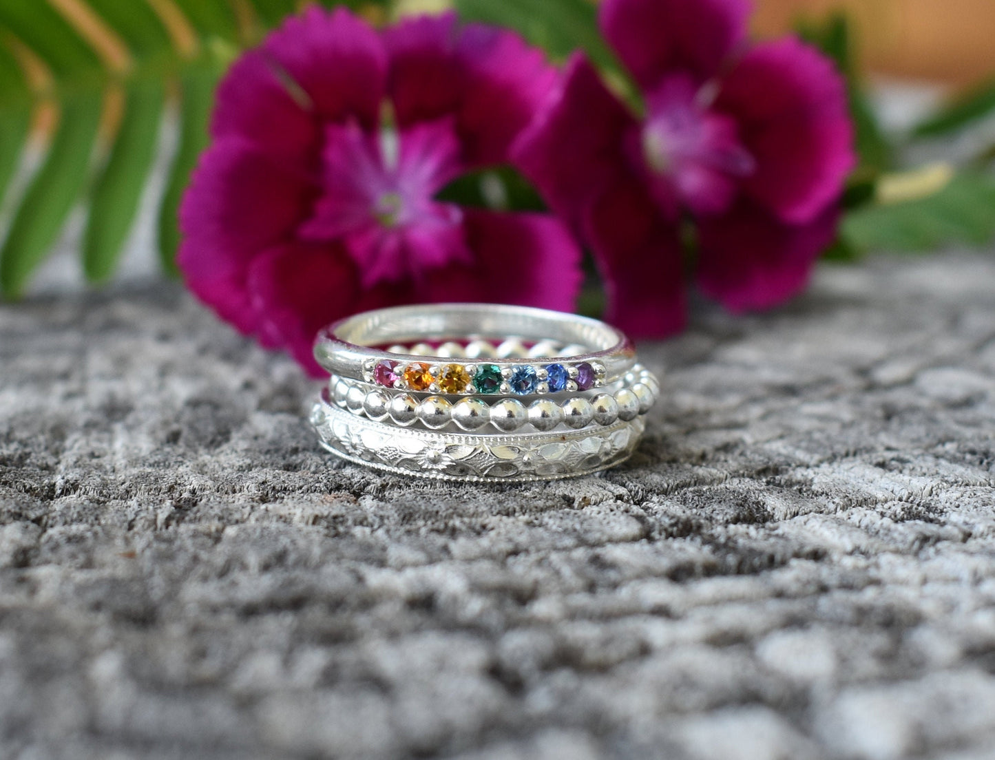 Rainbow Ring- Chakra Ring, Seven Chakras, Crystal Ring-Silver Crystal Ring