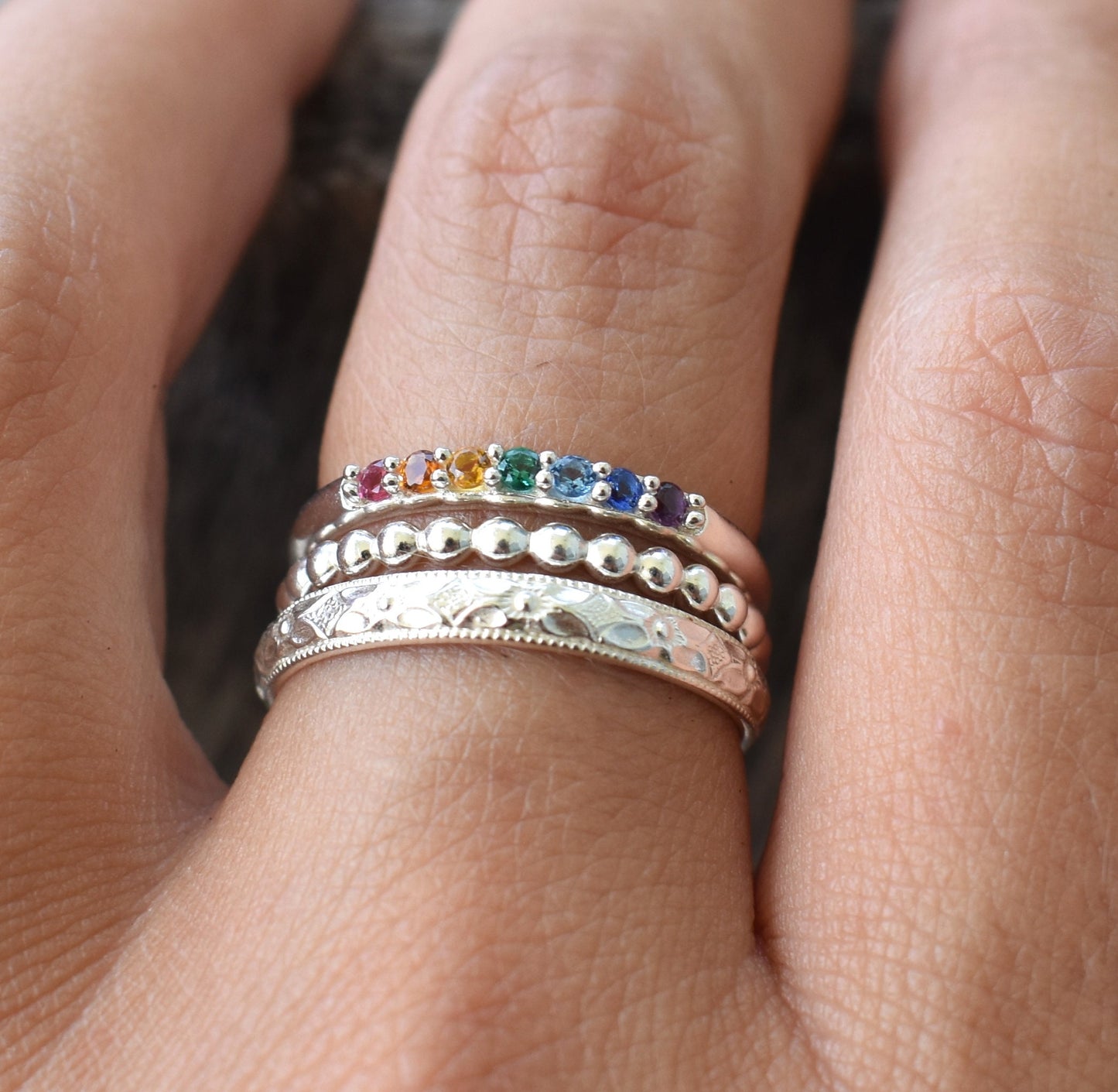 Rainbow Ring- Silver Stacking Ring, Chakra Ring, Seven Chakras-Yoga Ring