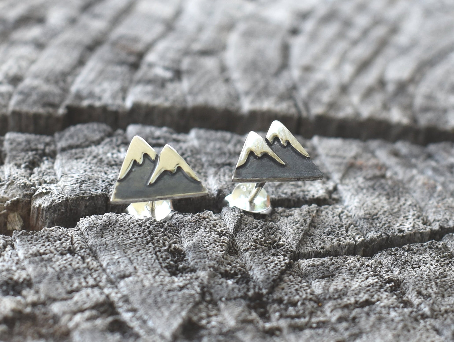 Mountain Earrings- Mountain Studs, Snow Capped Mountain- Silver Mountain Studs