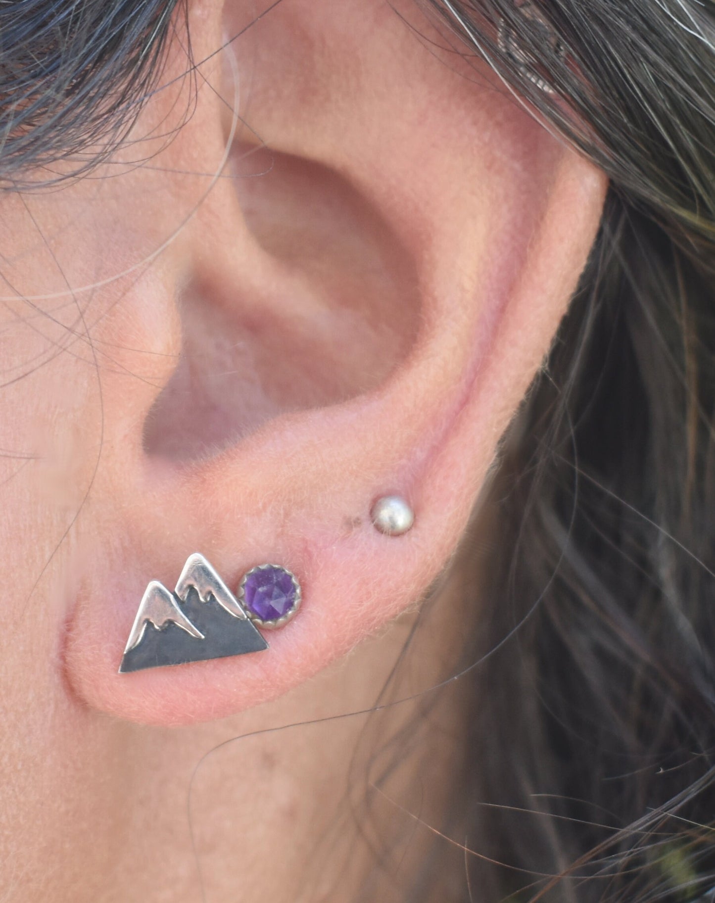 Mountain Earrings- Mountain Studs, Snow Capped Mountain- Silver Mountain Studs