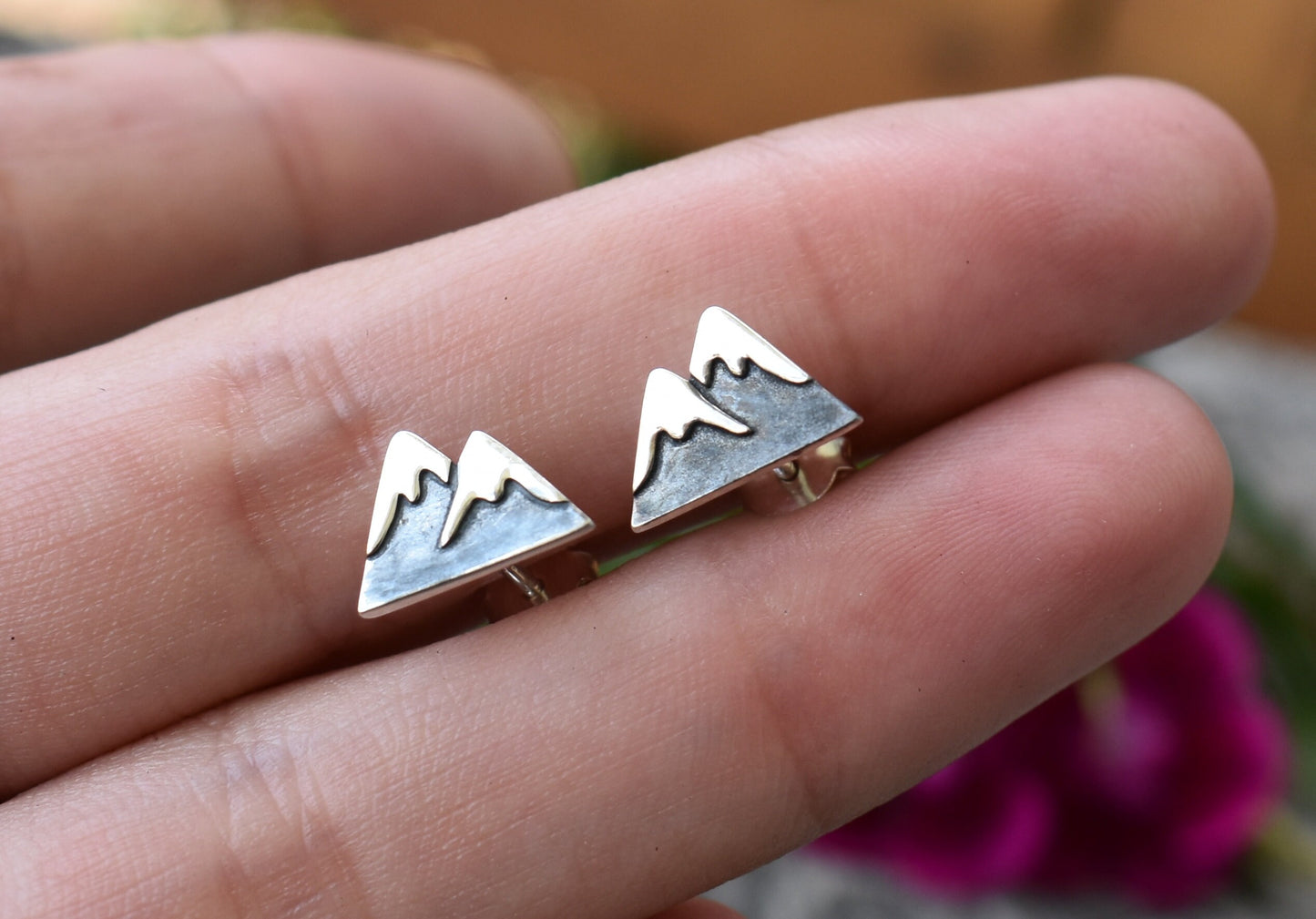 Mountain Earrings- Mountain Studs, Snow Capped Mountain- Silver Mountain Studs