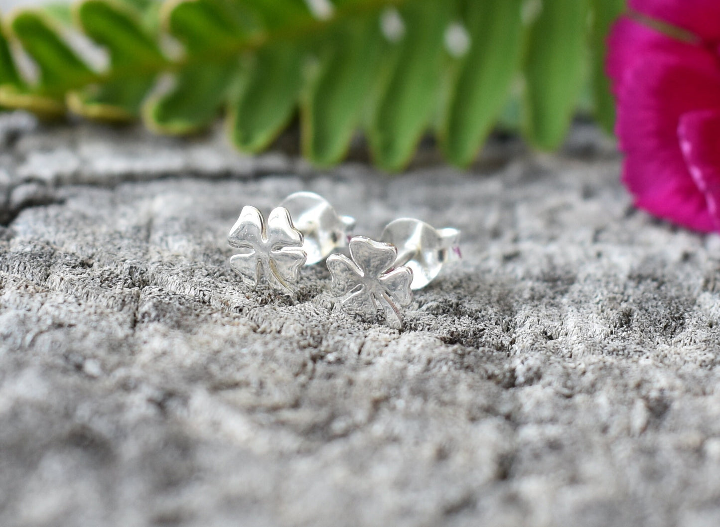 Four Leaf Clover Earrings- Clover Studs, Lucky Charm, Irish Luck-Silver Stud Earrings