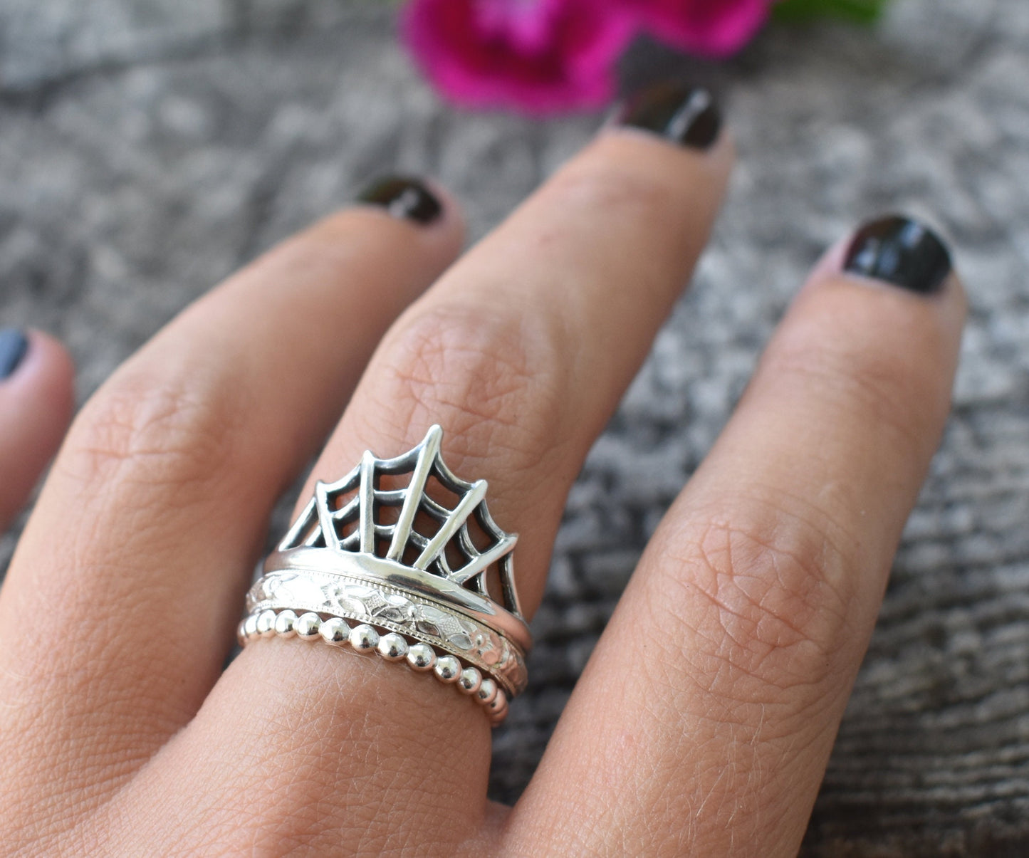 Web Ring- Spider Web Ring, Gothic Ring, Spider Jewelry, Halloween ring-Silver Ring