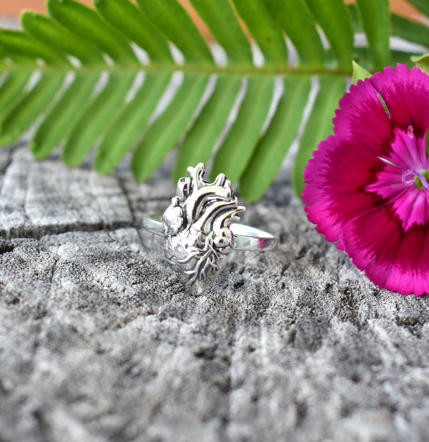 Anatomical Heart Ring- Realistic Heart, Human Heart, Nurse, Doctor-Silver Heart Ring