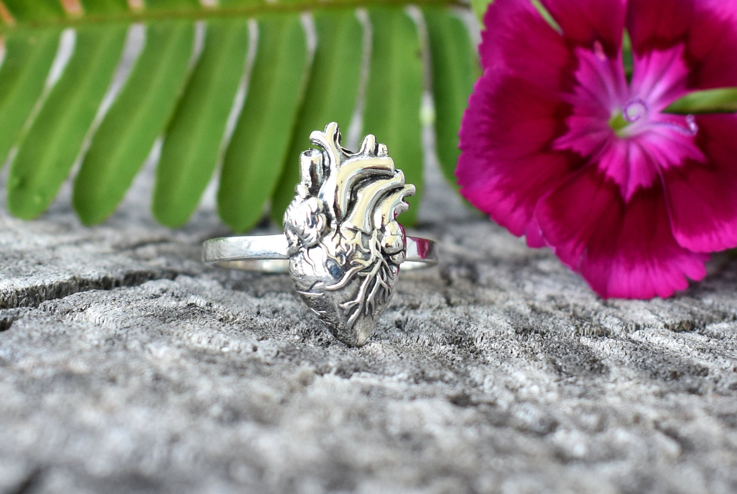 Anatomical Heart Ring- Realistic Heart, Human Heart, Nurse, Doctor-Silver Heart Ring