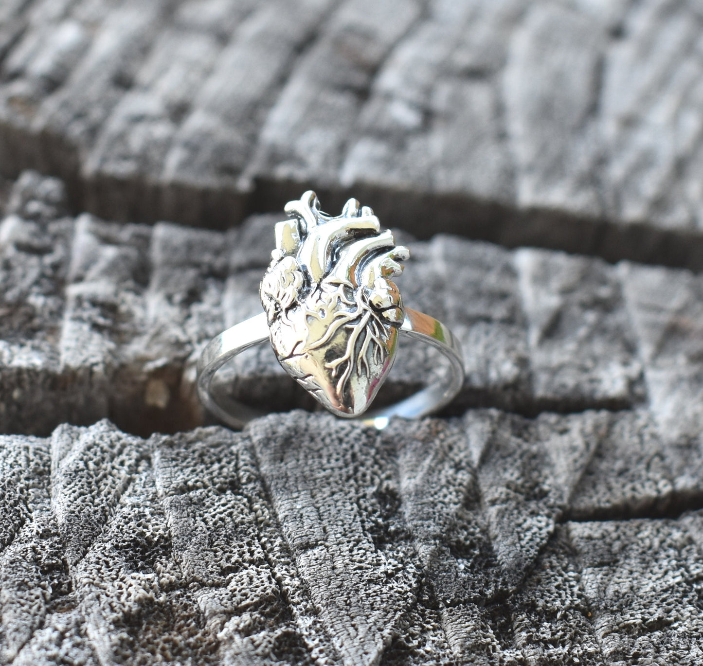 Anatomical Heart Ring- Realistic Heart, Human Heart, Nurse, Doctor-Silver Heart Ring