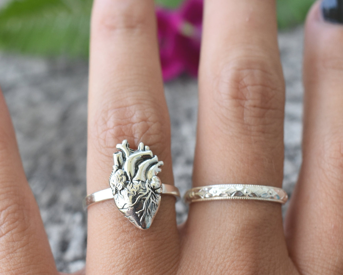 Anatomical Heart Ring- Realistic Heart, Human Heart, Nurse, Doctor-Silver Heart Ring