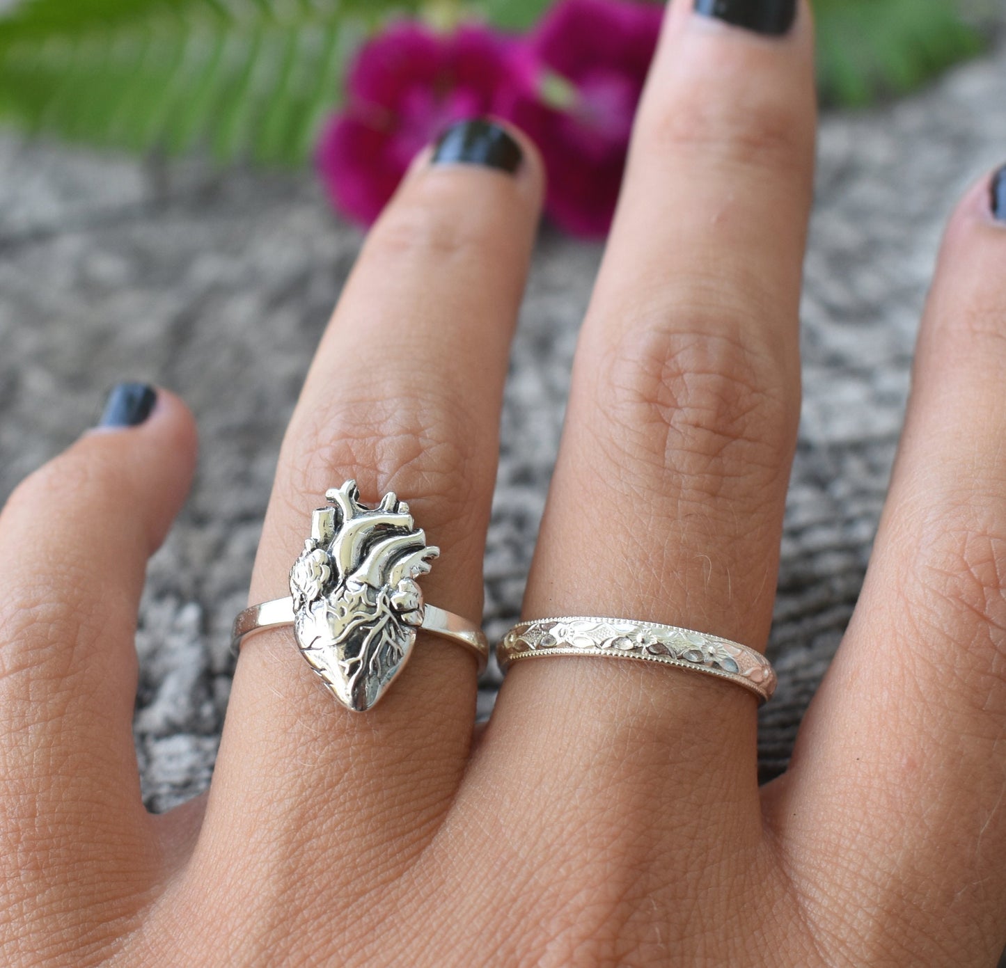 Anatomical Heart Ring- Realistic Heart, Human Heart, Nurse, Doctor-Silver Heart Ring