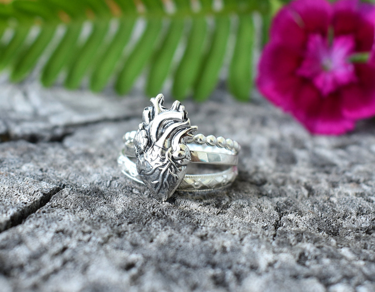 Anatomical Heart Ring- Realistic Heart, Human Heart, Nurse, Doctor-Silver Heart Ring