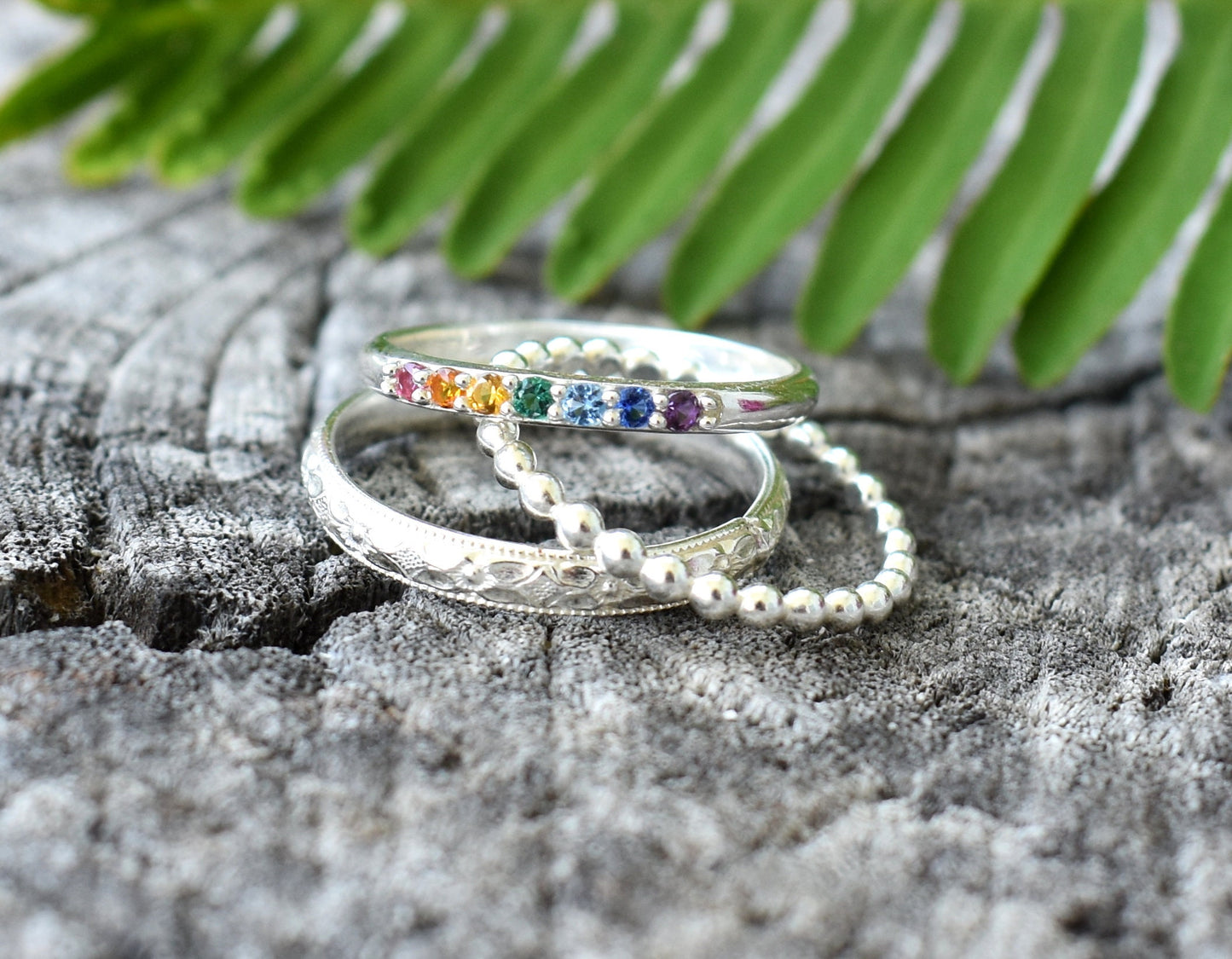 Rainbow Ring- Chakra Ring, Seven Chakras, Crystal Ring-Silver Crystal Ring