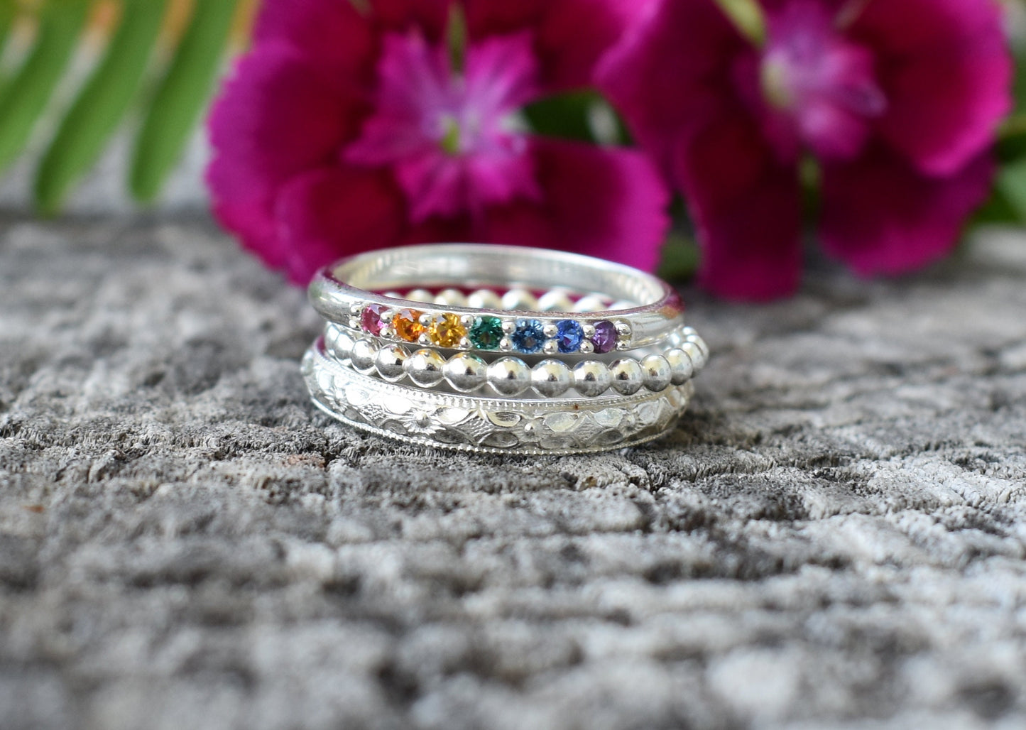 Rainbow Ring- Chakra Ring, Seven Chakras, Crystal Ring-Silver Crystal Ring