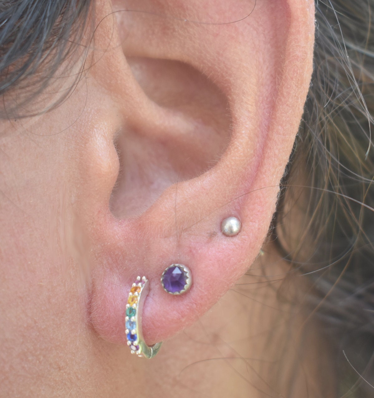 Rainbow Huggie Hoops- Rainbow Earrings, Silver Earrings, Hoop Earrings