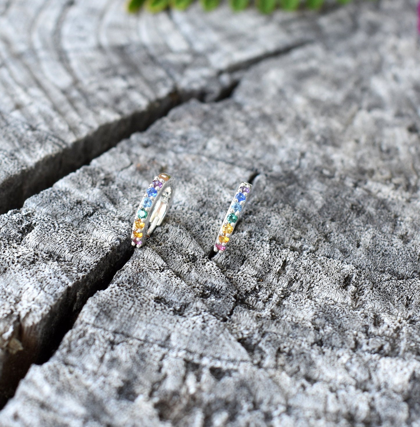 Rainbow Huggie Hoops- Rainbow Earrings, Silver Earrings, Hoop Earrings