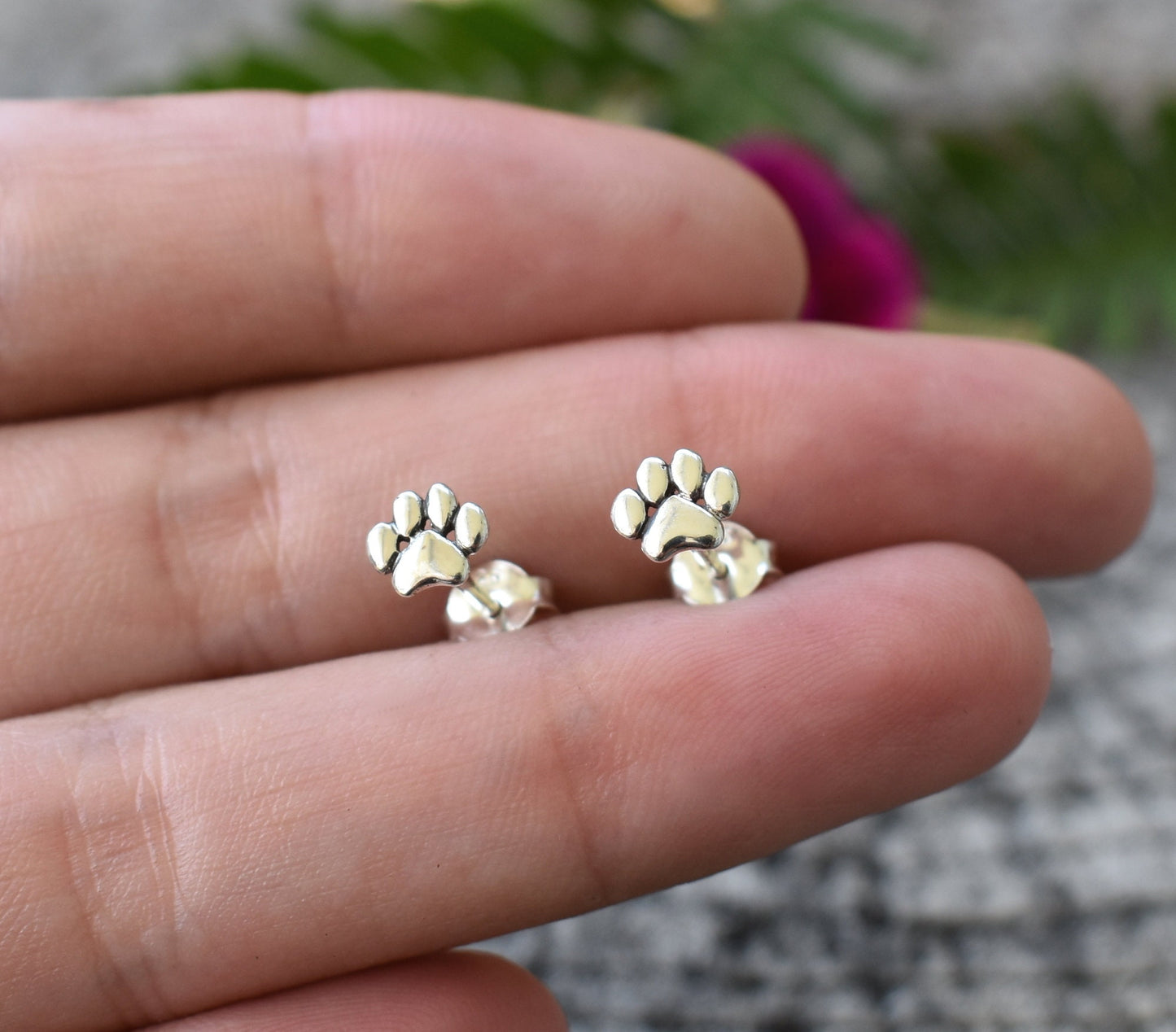 Paw Earrings- Dog Studs, Dog Jewelry, Pet Lover Gift, Puppy Earring-Silver Stud Earrings