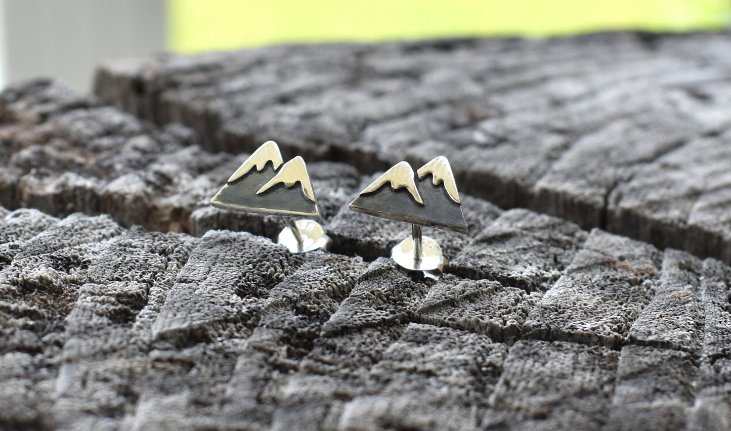 Mountain Earrings- Mountain Studs, Snow Capped Mountain- Silver Mountain Studs