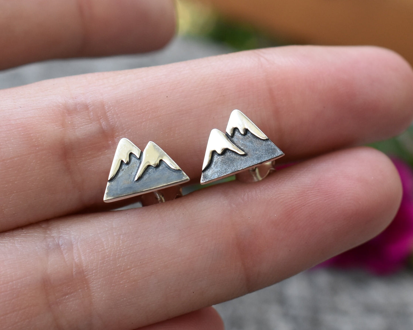 Mountain Earrings- Mountain Studs, Snow Capped Mountain- Silver Mountain Studs