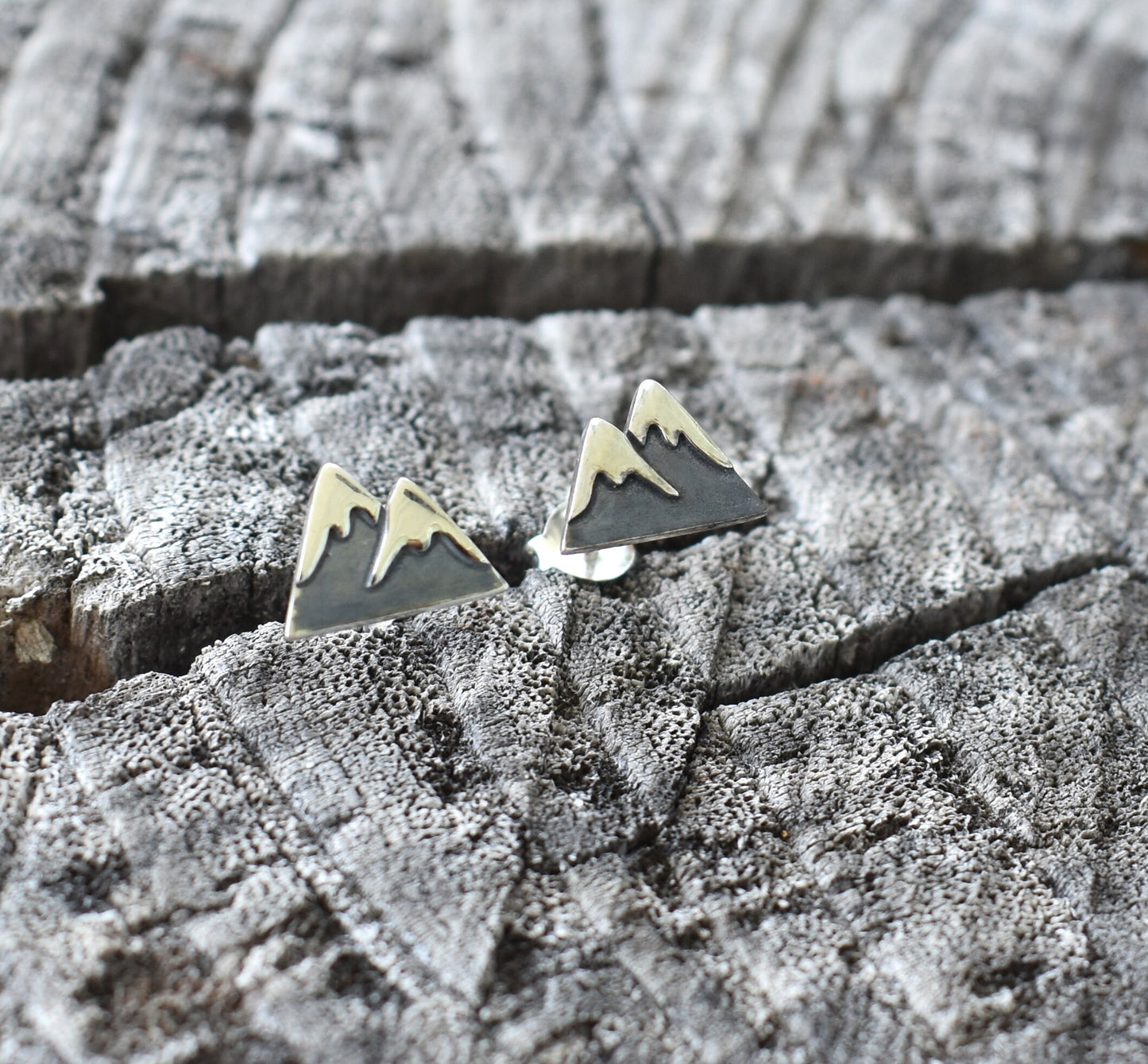 Mountain Earrings- Mountain Studs, Snow Capped Mountain- Silver Mountain Studs