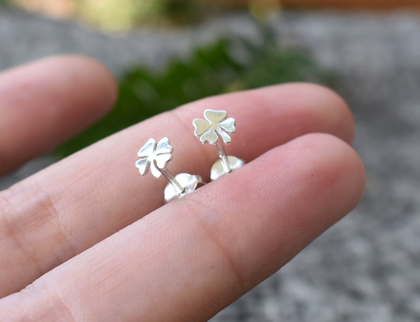 Four Leaf Clover Earrings- Clover Studs, Lucky Charm, Irish Luck-Silver Stud Earrings