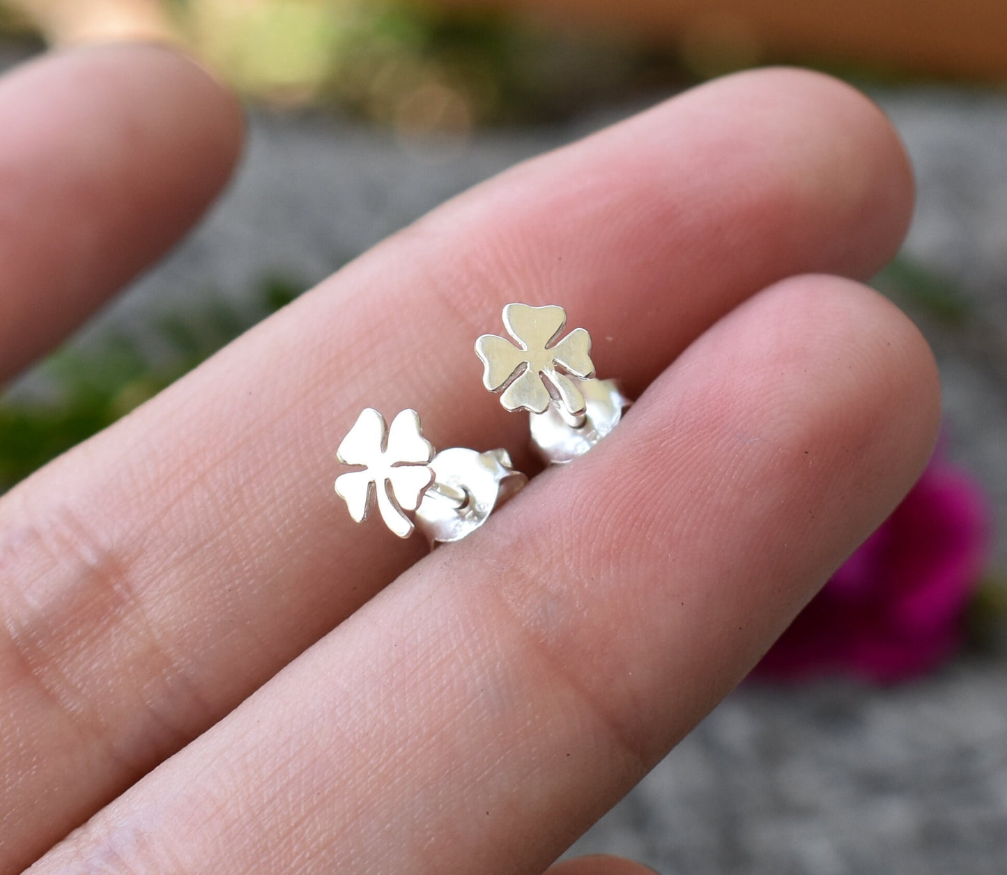 Four Leaf Clover Earrings- Clover Studs, Lucky Charm, Irish Luck-Silver Stud Earrings