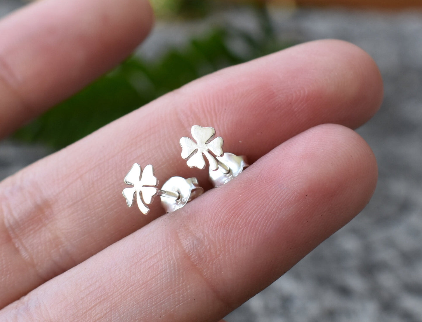 Four Leaf Clover Earrings- Clover Studs, Lucky Charm, Irish Luck-Silver Stud Earrings
