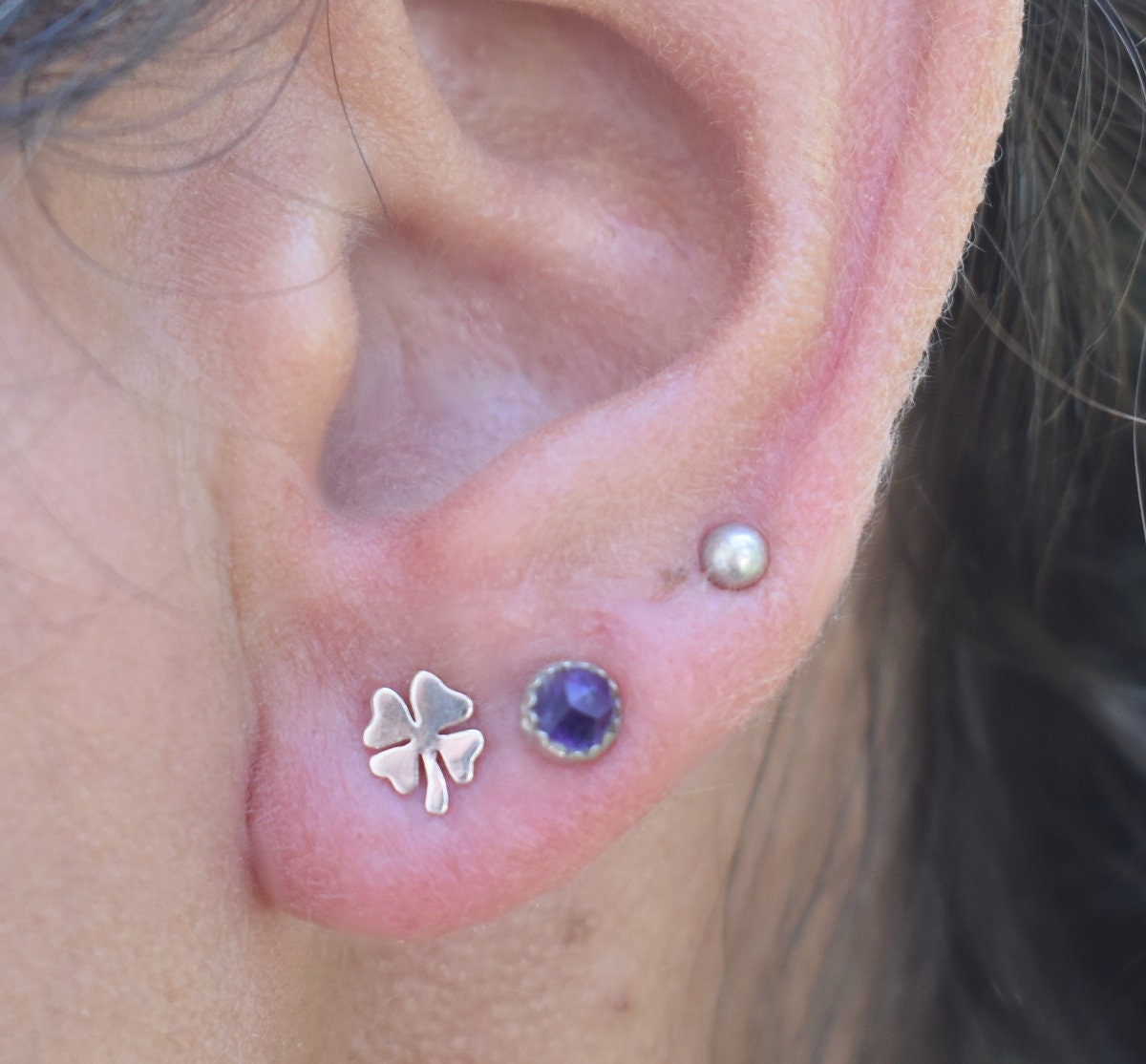 Four Leaf Clover Earrings- Clover Studs, Lucky Charm, Irish Luck-Silver Stud Earrings
