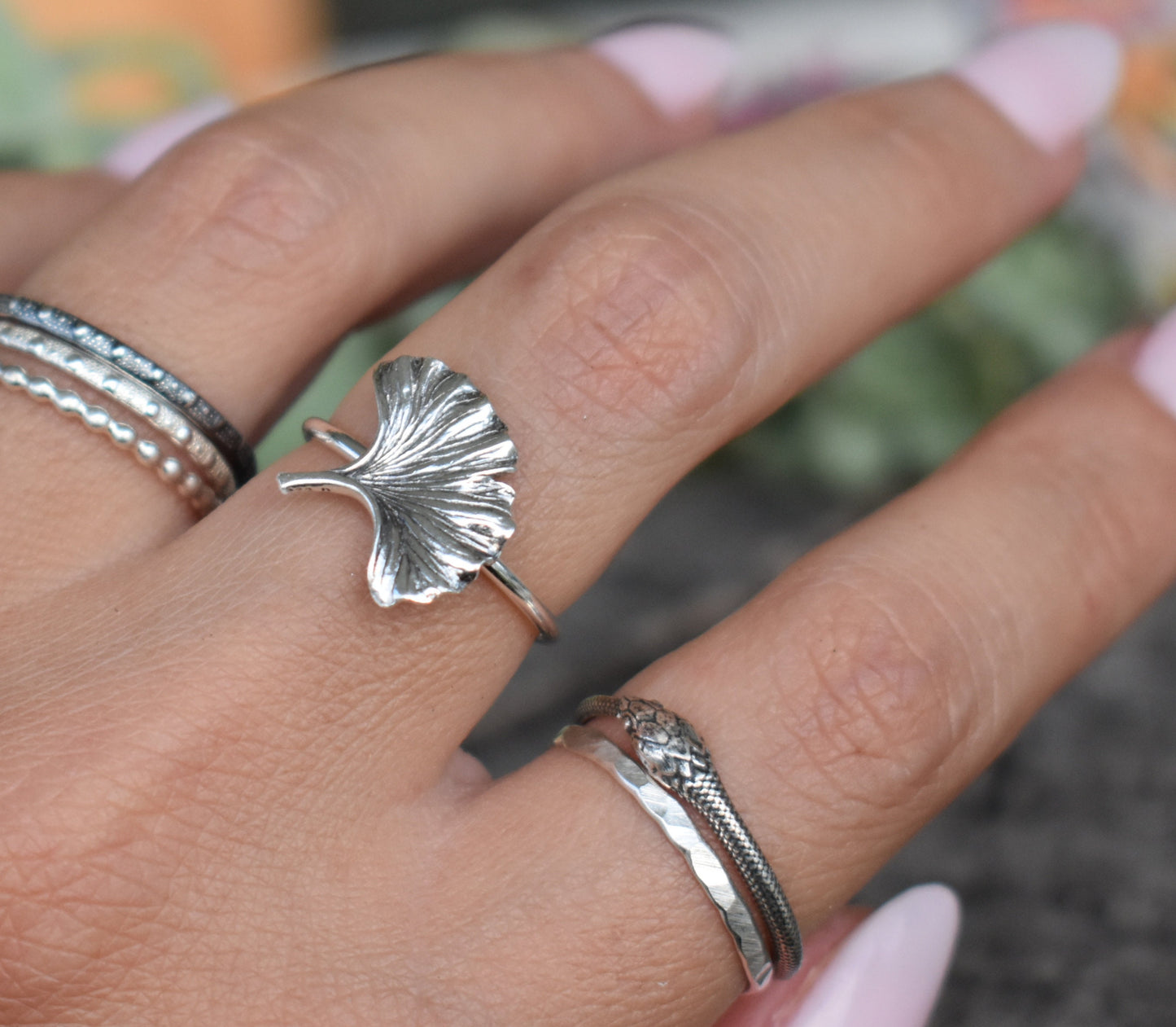 Ginkgo Ring- Ginkgo Biloba, Leaf Ring, Forest Ring- Silver Leaf Ring