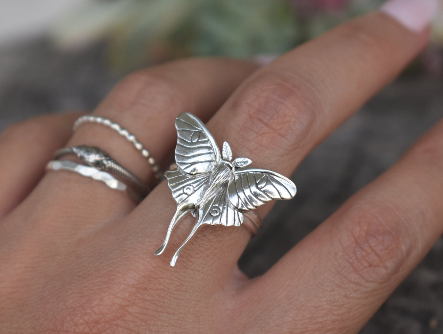 Luna Moth Ring- Moth Ring, Luna Moth Jewelry, Butterfly Ring-Silver Moth Ring