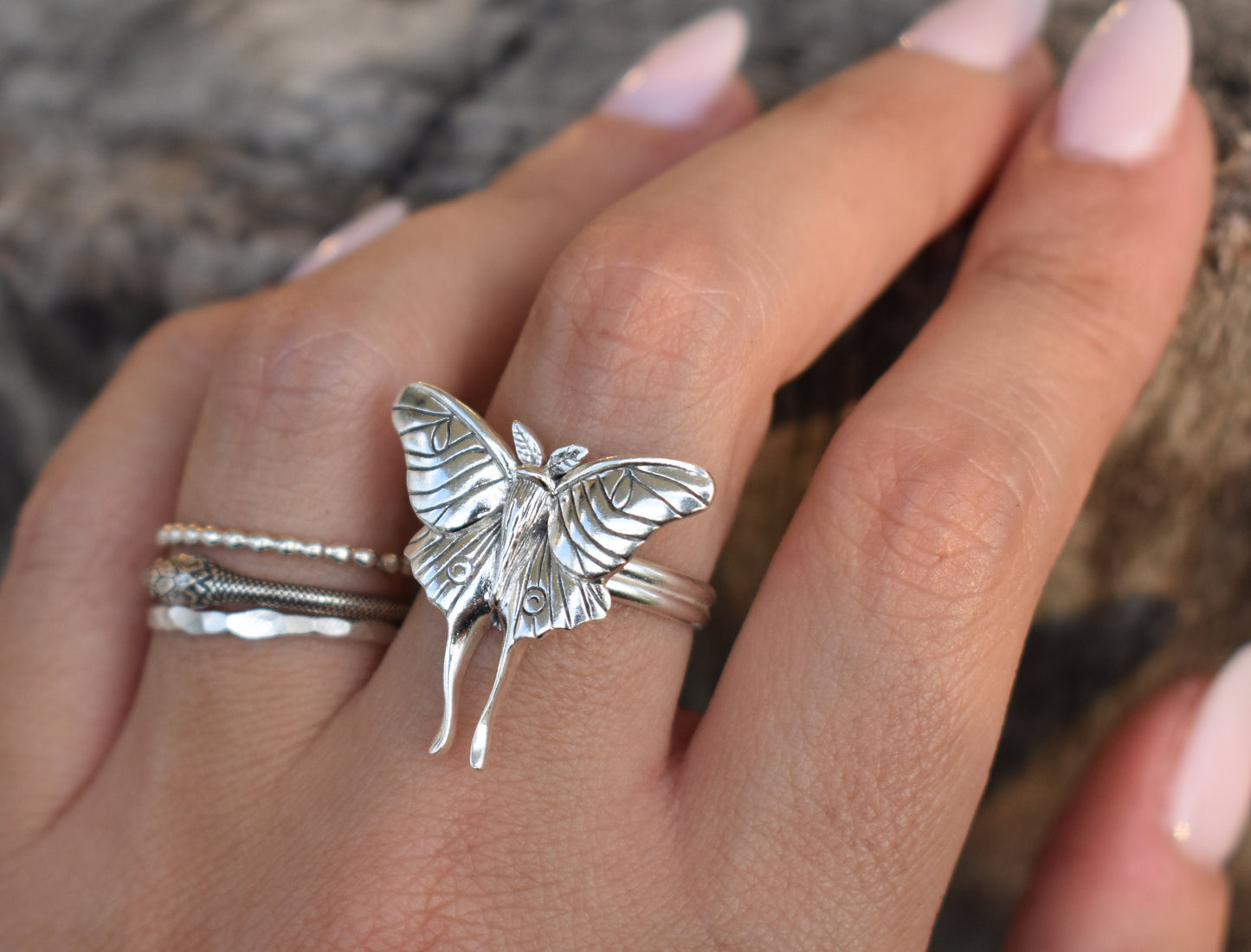 Luna Moth Ring- Moth Ring, Luna Moth Jewelry, Butterfly Ring-Silver Moth Ring