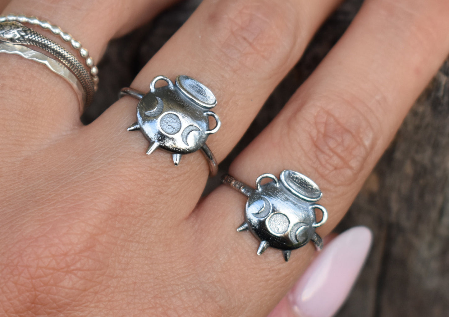 Cauldron Ring- Witches' Brew, Moon Phase Ring, Witch Ring-Silver Ring
