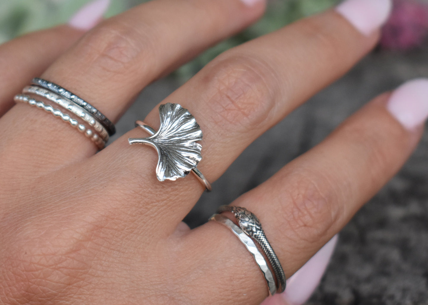 Ginkgo Ring- Ginkgo Biloba, Leaf Ring, Forest Ring- Silver Leaf Ring