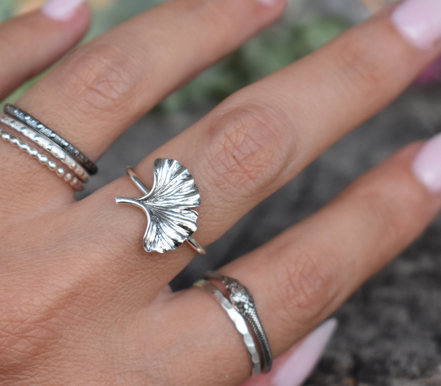 Ginkgo Ring- Ginkgo Biloba, Leaf Ring, Forest Ring- Silver Leaf Ring