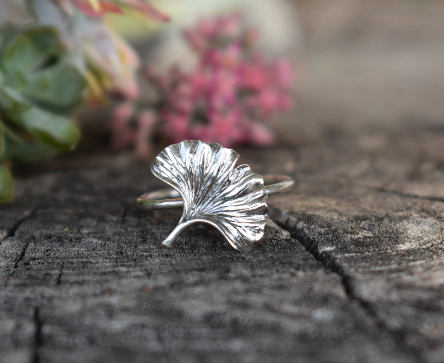 Ginkgo Ring- Ginkgo Biloba, Leaf Ring, Forest Ring- Silver Leaf Ring