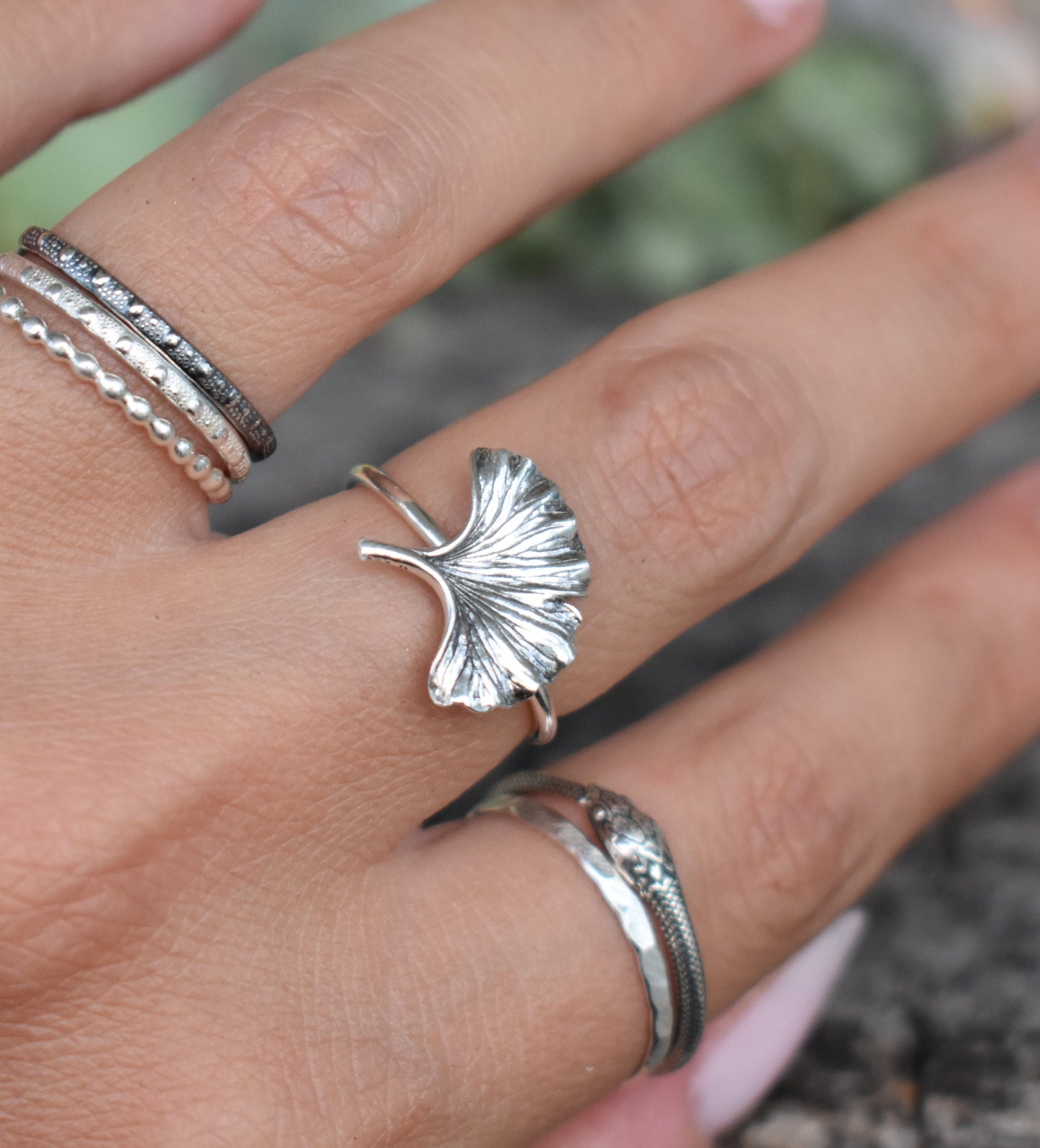 Ginkgo Ring- Ginkgo Biloba, Leaf Ring, Forest Ring- Silver Leaf Ring