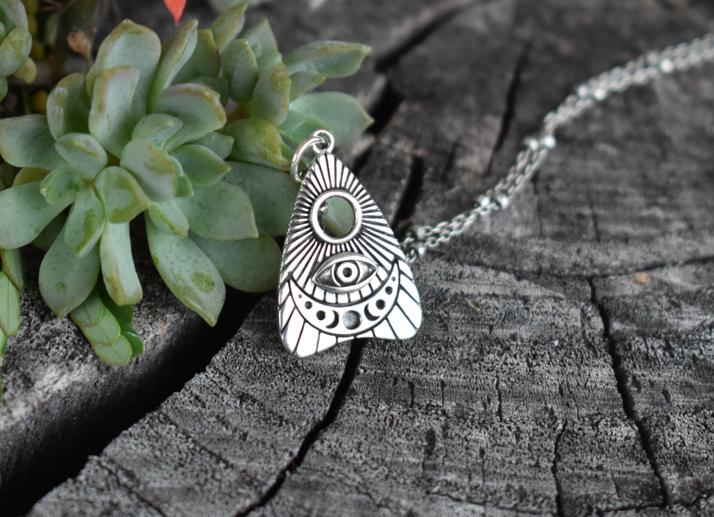 Planchette Necklace- Ouija Necklace, Spirit Board, Evil Eye Necklace-Silver Necklace